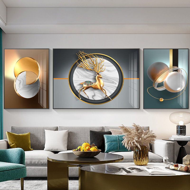 Living room decoration painting light luxury atmosphere sofa background wall painting modern minimalist northern oaphasce wall painting three paintings