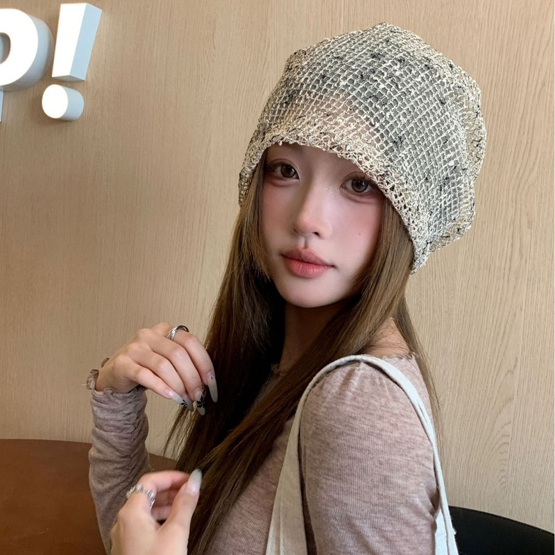 春夏季薄款宽松堆堆帽子女简约百搭针织包头帽透气时尚套头帽冷帽|undefined