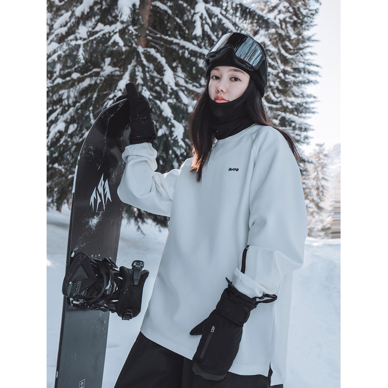 Bingdu [White Water-Repellent Sweatshirt] New Professional Indoor Ski Sweatshirt with Velvet Warm Sportswear Inside