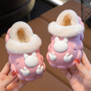 2025 Winter New Cotton Slippers Rabbit Style Boys and Girls Bag Heel Warm Home Non-Slip Waterproof Home Indoor