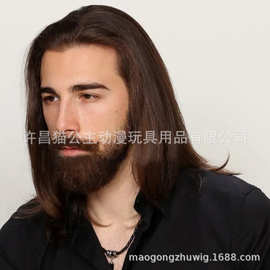 厂家批发欧美假发 帅气男士棕色偏分刘海直发短发假发 玫瑰网头套
