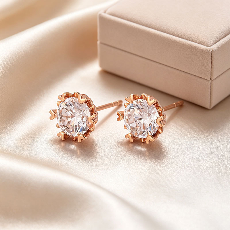 Aretes de Flor con Engaste de Garra de Aleación de Cobre, Galvanizado, para Mujer