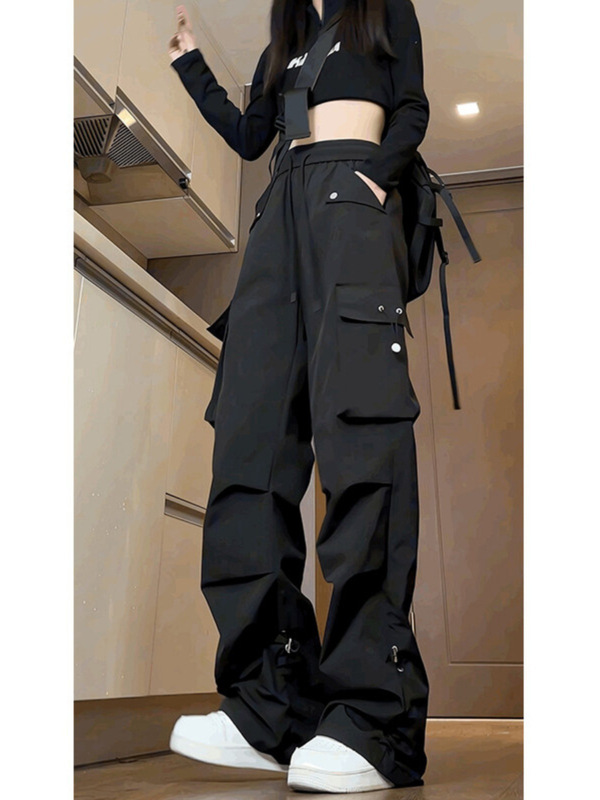 黑色工装裤女2025新款小个子秋季宽松防风防水登秋季大码冲锋裤|undefined