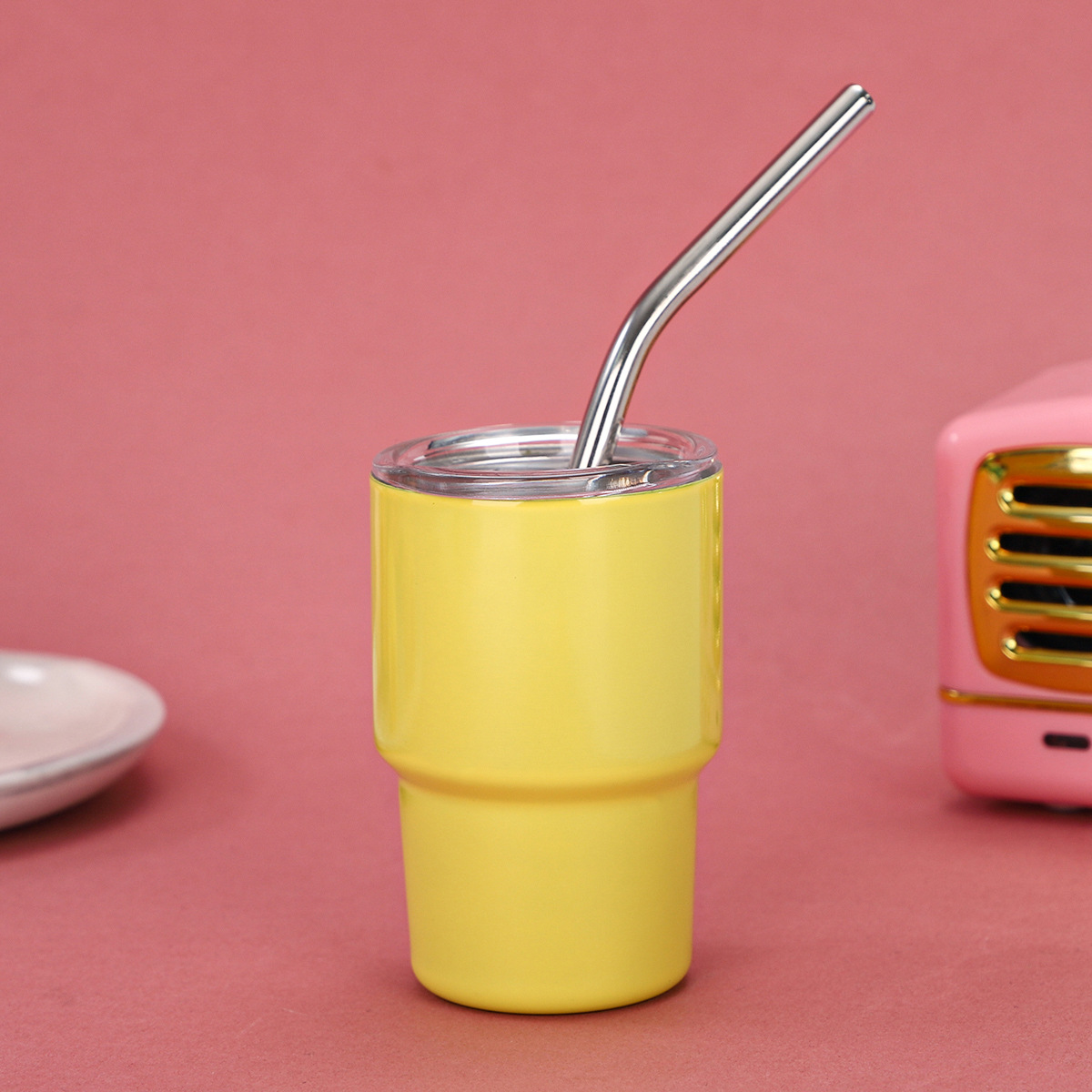 Transfronterizo Amazon 3oz mini copa de vino 304 acero inoxidable con taza de vacío de paja taza de café de color portátil