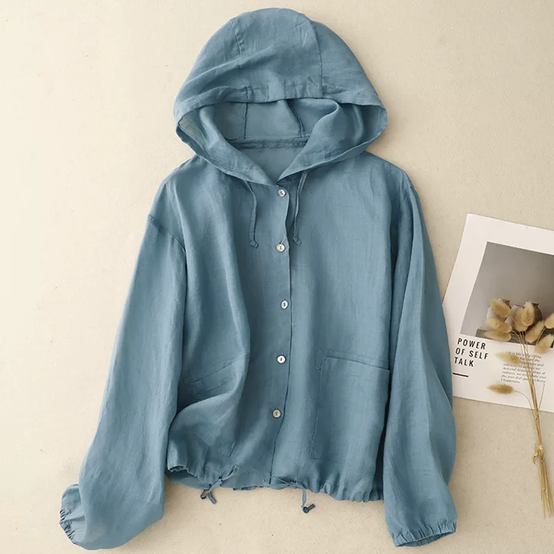 Summer hoody, breathable long-sleeve, sun protection clothing, jacket, cotton and linen, plus size