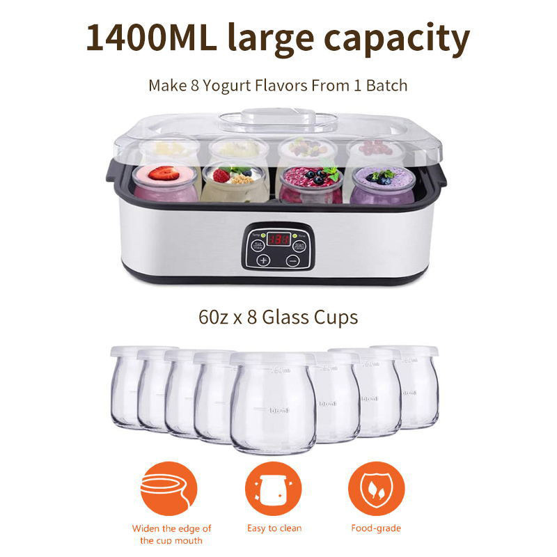 Ocho tazas de máquina de fermentación de yogur casero máquina de desayuno mermelada comercial helado yogur máquina de yogur YOGURT MAKER