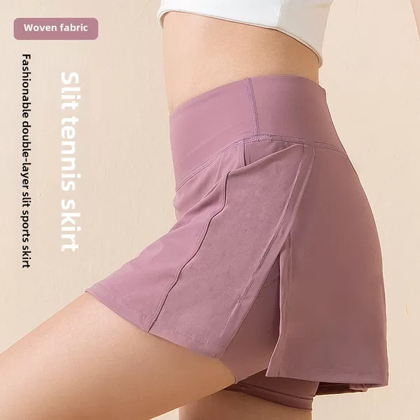 Spring and Summer New Style Slit Tennis Skirt for Women, Slimming and Hip-Covering, Anti-Embarrassment Yoga Cover-Up Skirt, Quick-Dry Fitness Sports Short Skirt