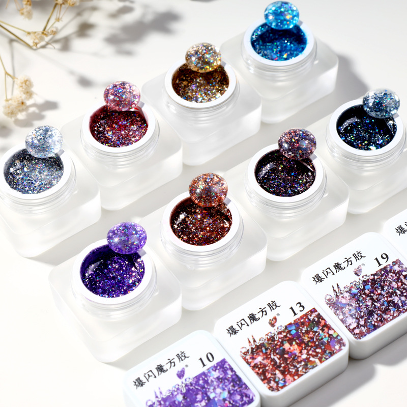 2025 nuevo esmalte de uñas flash diamante pegamento salón de uñas súper brillante pegamento de fototerapia cubo de Rubik esmalte de uñas flash