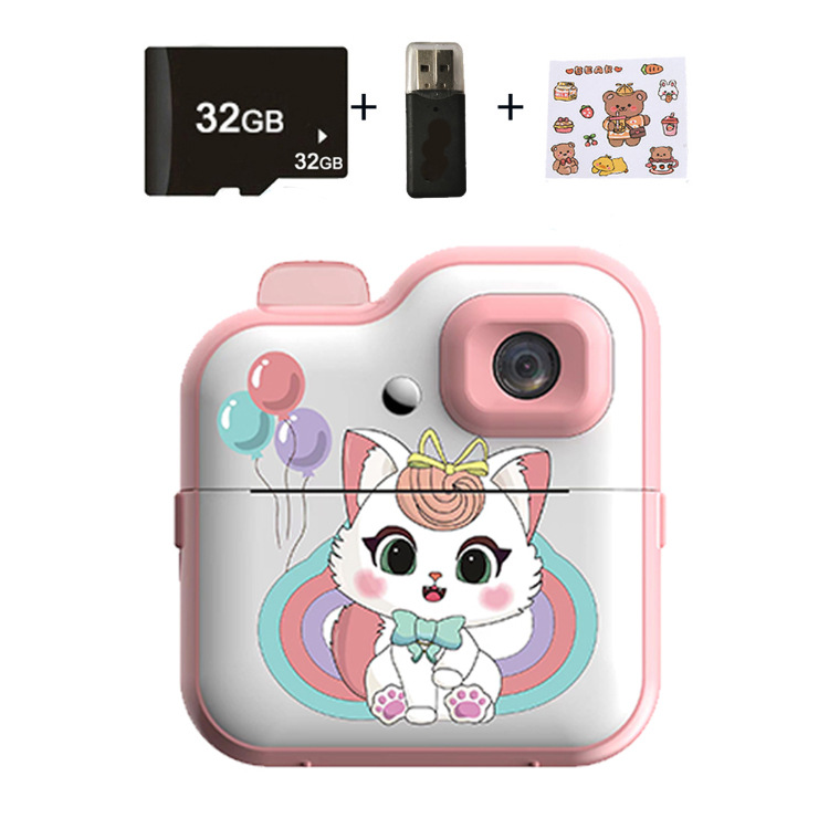 Q6 Rainbow Cat Pink+32G+Lector de tarjetas+Pegatina de dibujos animados