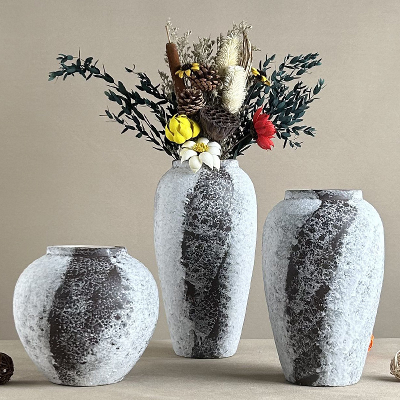 Ceramic Vase Coarse Pottery Flowers Retro Nostalgic Handmade Homestay Hotel Silent Style Zen Ornaments Pottery Flower Ware