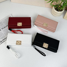 跨境新款女士长款钱包多功能欧美复古钱夹大容量多卡位纯色手拿包