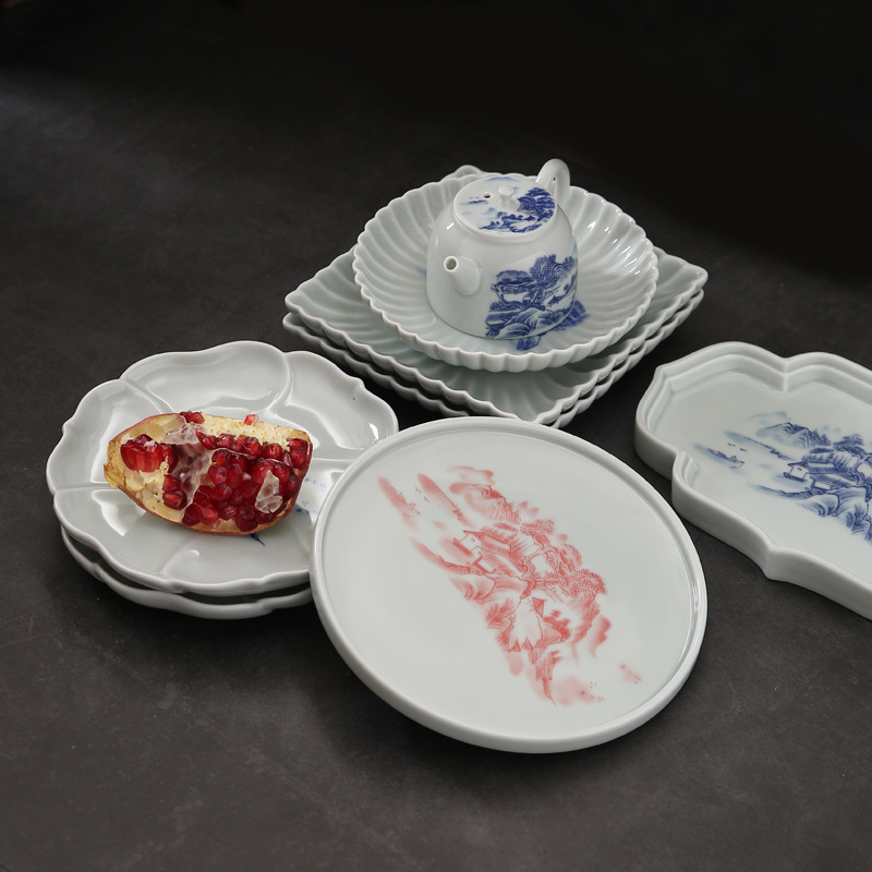 日式茶盘家用青瓷干泡盘壶垫小型干果碟子简易茶海陶瓷茶台单壶承