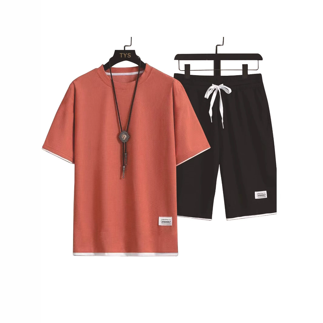 Европейский размер, вафельная модная футболка с короткими рукавами, мужской летний тяжелый трендовый спортивный тонкий повседневный трендовый бренд, мужская одежда