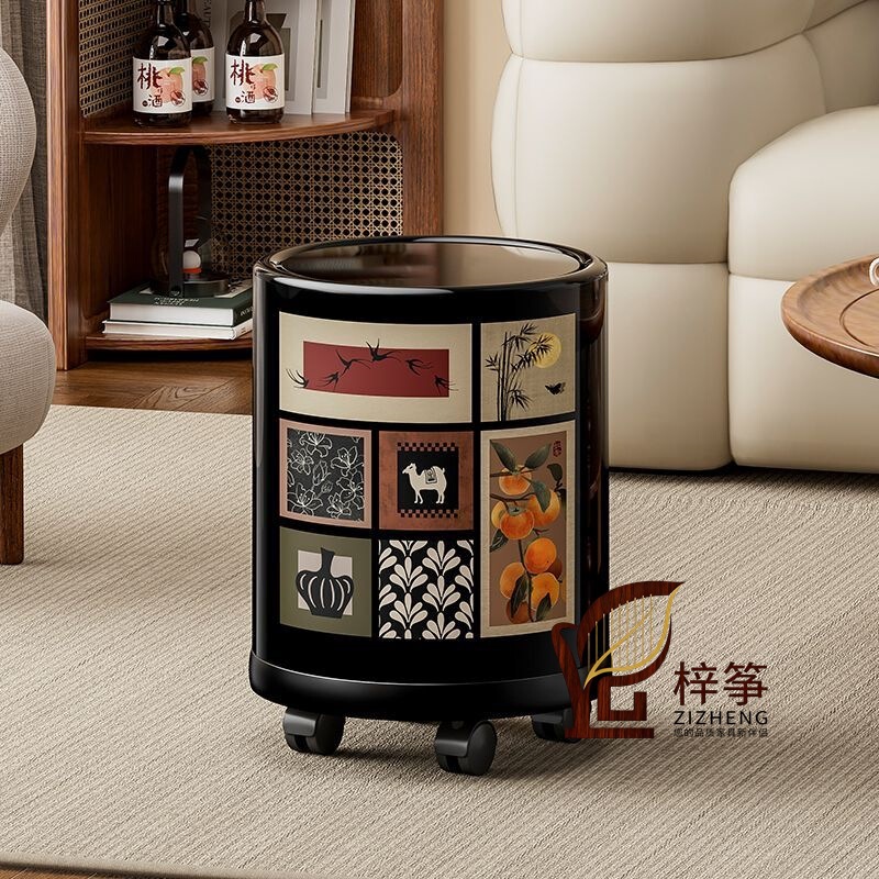 Household Antique Style Trash Can, New Model, High-End Luxury, Large Capacity for Bedroom and Living Room, with Wheels
