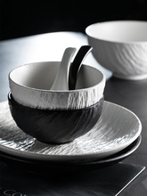 岩石纹陶瓷碗2023新款黑色好看小碗 日式米饭碗家用汤碗面碗餐具