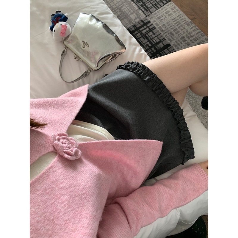 【现货】im向 捕梦少女立体手工钩花山茶花假两件针织衫女春撞色|undefined