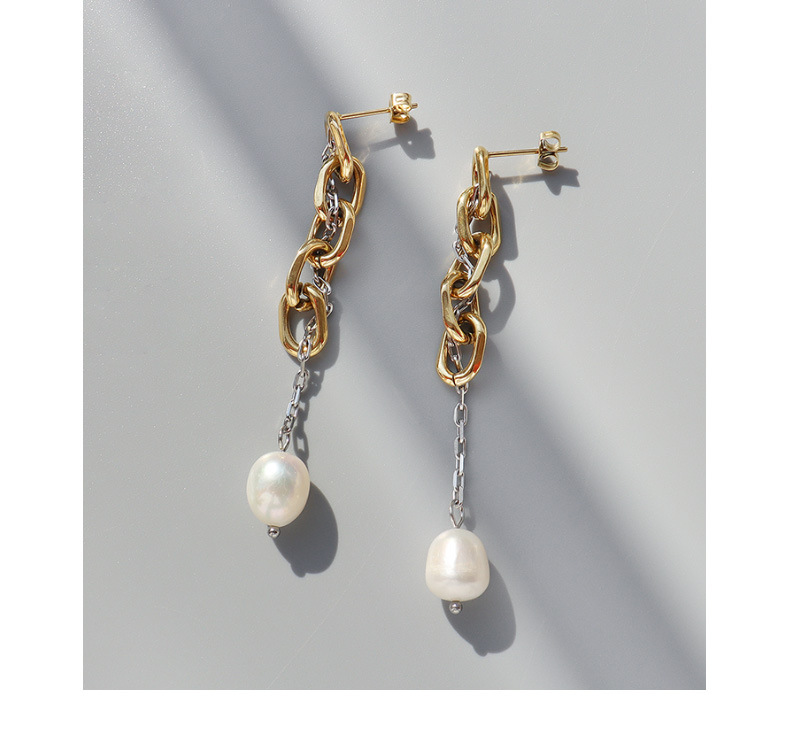 Marka Français Style Ins Ornement Imitation Chaîne Baroque Perle D'eau Douce Boucles D'oreilles En Titane Acier 18k Boucles D'oreilles F352 display picture 4