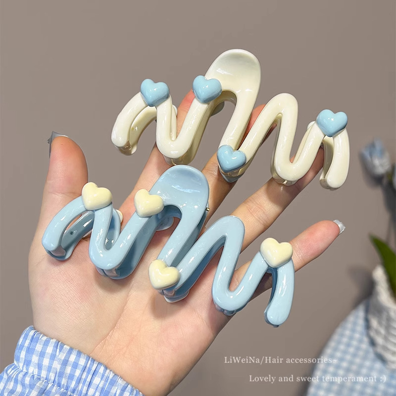 Milk Blue Fresh Love Grab Clip Girl's Spring Back of Head Hair Clip Pony Tail Shark Clip Headwear Korean Style
