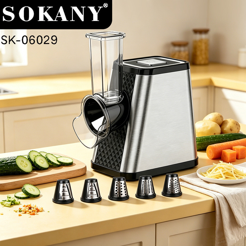 Sokany Cross-Border European Standard Export Electric Multi-Functional Five-In-One Vegetable Cutter and Garlic Press All-In-One Machine