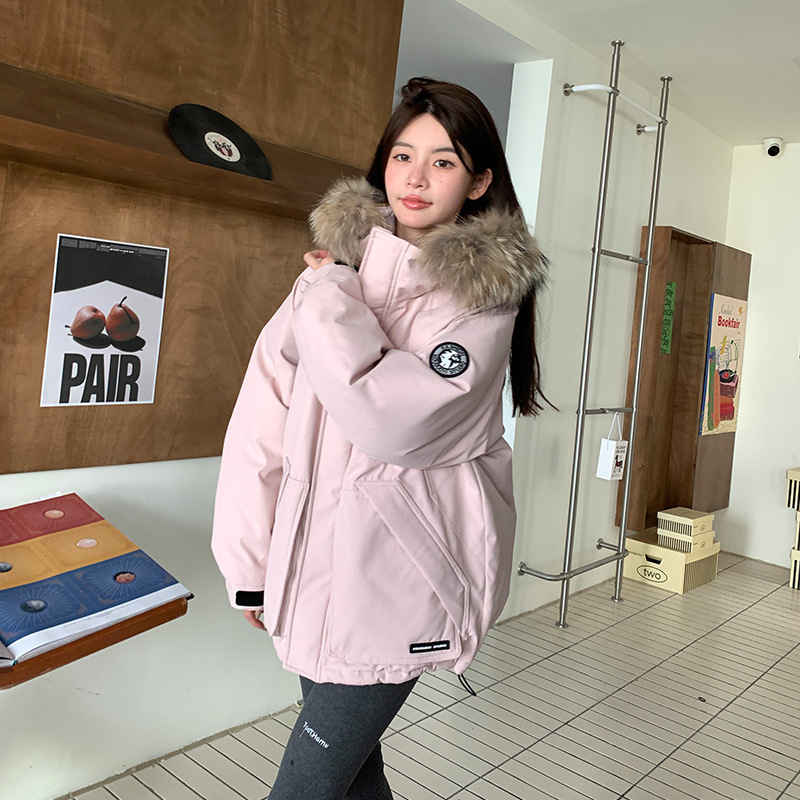 新国标90绒工装派克服羽绒服女中长款小个子加厚外套2025真貉子毛|undefined