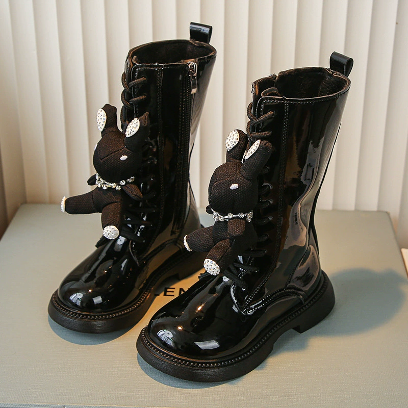 Ботинки Martin для девочек Осенне-зимние высокие сапоги Детские сапоги Ботинки для маленьких кроликов Мода для девочек Black Tide