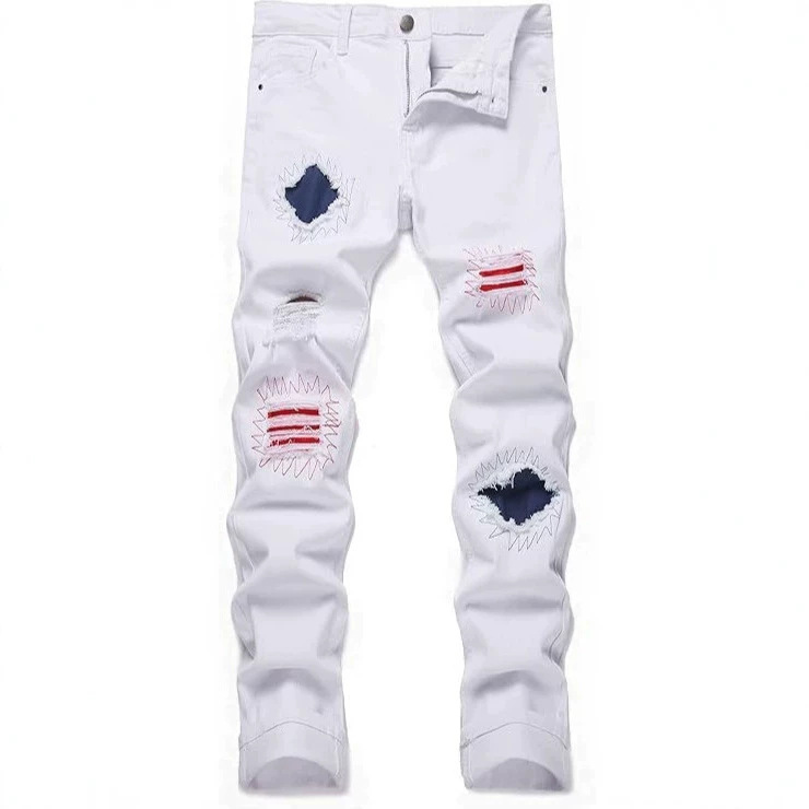 Men's ripped jeans regular fit, stretch slim-fit jeans for men, straight-leg, distressed, stylish and comfortable