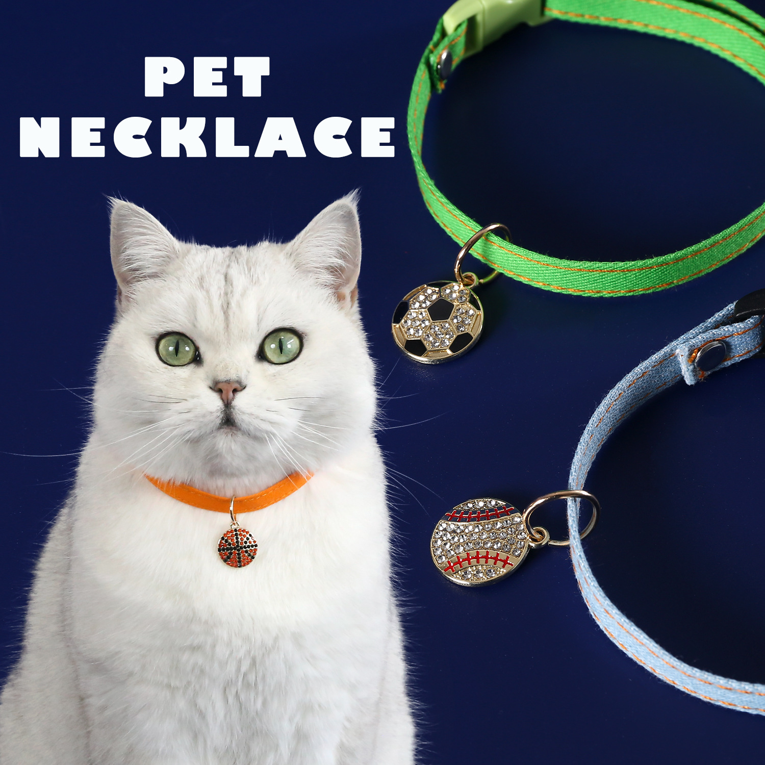 Pet vaqueros collar ajustable completo taladro fútbol baloncesto béisbol colgante gatos perros collar set de comercio exterior