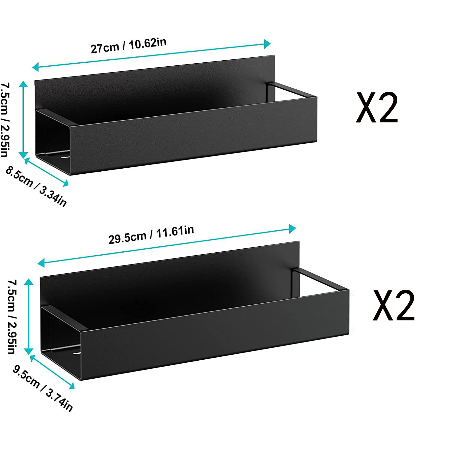 상자에 자석 홀더 4개(대형 2개, 소형 2개 검정색, 플라스틱 후크 4개 포함)