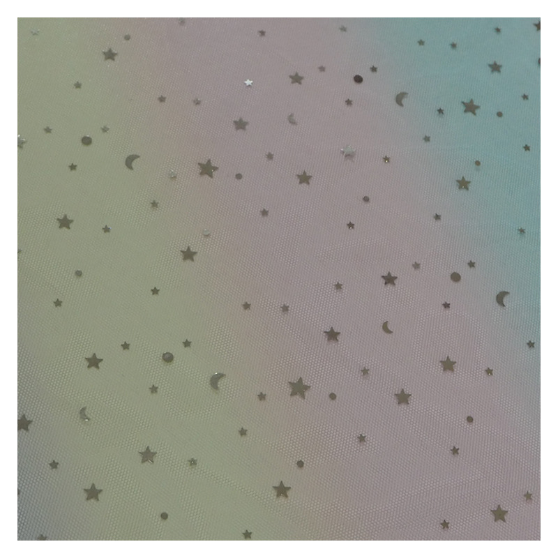 Fabricante nuevo arco iris hilo graduado estrella luna hilo de malla arco iris hexagonal tela de malla de malla de tela