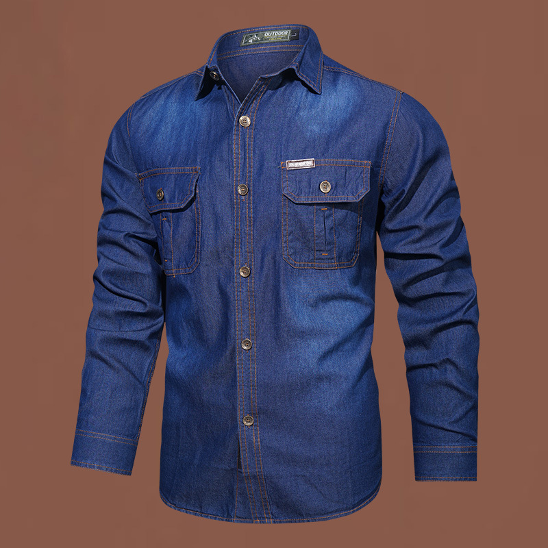 Autumn Cotton Bamboo Denim Long-sleeved Shirt Men's Casual Cotton Washed Men's Denim Shirt Youth Jacket