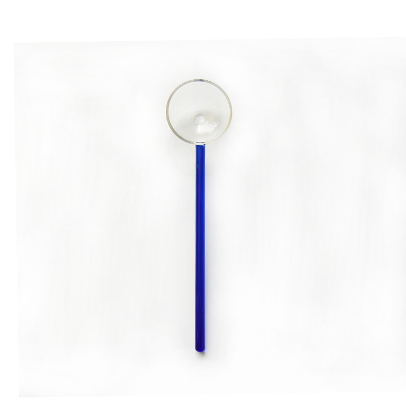 Cuchara de postre de leche creativa color transparente cuchara de vidrio resistente a altas temperaturas cuchara de varilla de agitación de café de mango largo de color alto