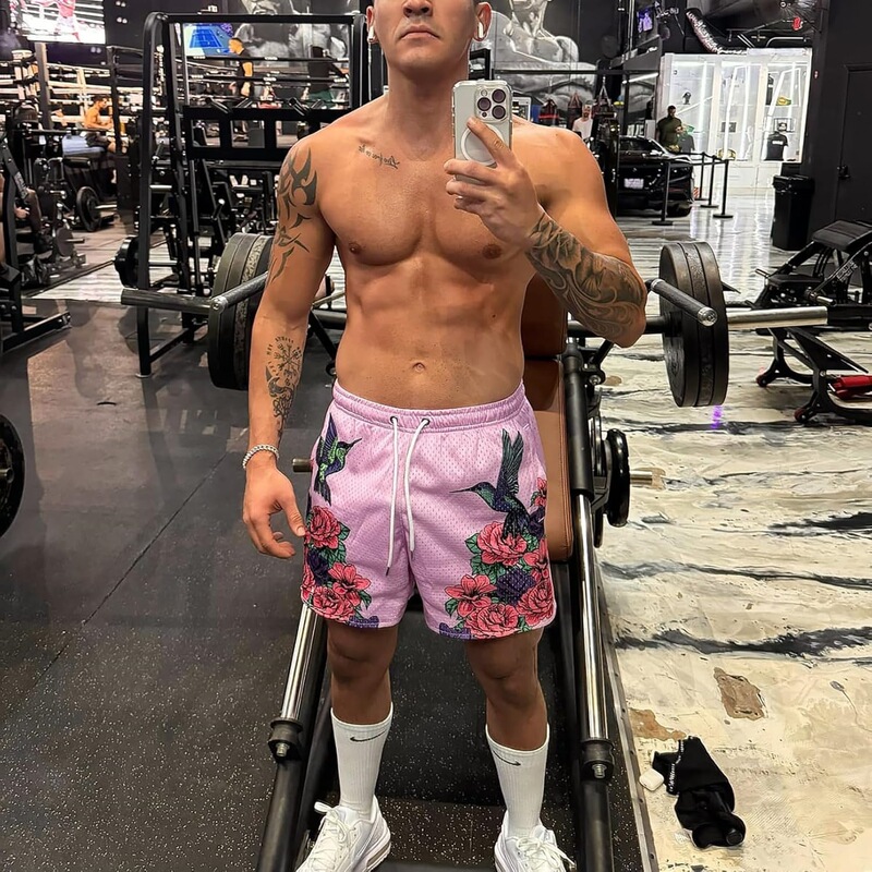 BOOMLEMON Men's Mesh Pattern Printed Shorts Casual Fashion Cool Shorts Retro Sports Gym