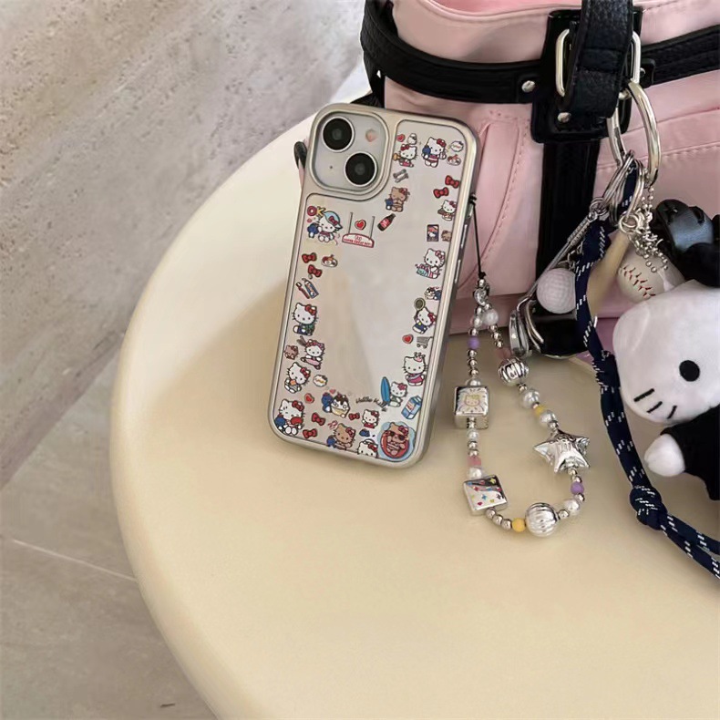 Espejo de dibujos animados kt apple 16promax niña corazón 13 funda para teléfono móvil apple 14 cadena 15PM lindo 16