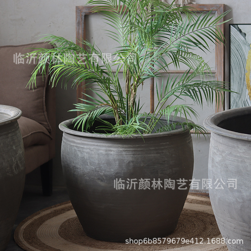 Tanque de cerámica de estilo antiguo, acuario de cerámica de estilo antiguo, acuario de peces, acuario de lirios, jardín paisajístico, decoración de jardín ventilado a mano, gran tamaño