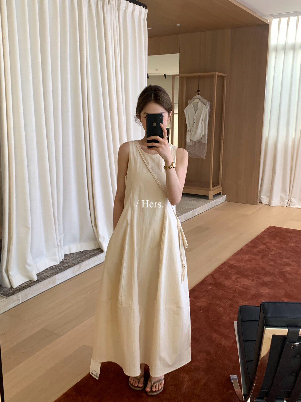 Đầm maxi nữ thắt eo không tay phong cách Pháp tối giản — Cam trần, màu trắng chi tiết 22