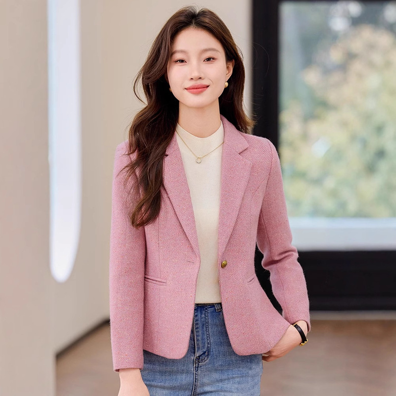 High-end Wool Small Suit Jacket Women's Spring and Autumn New Korean-style British-style Retro Casual Short Suit Top