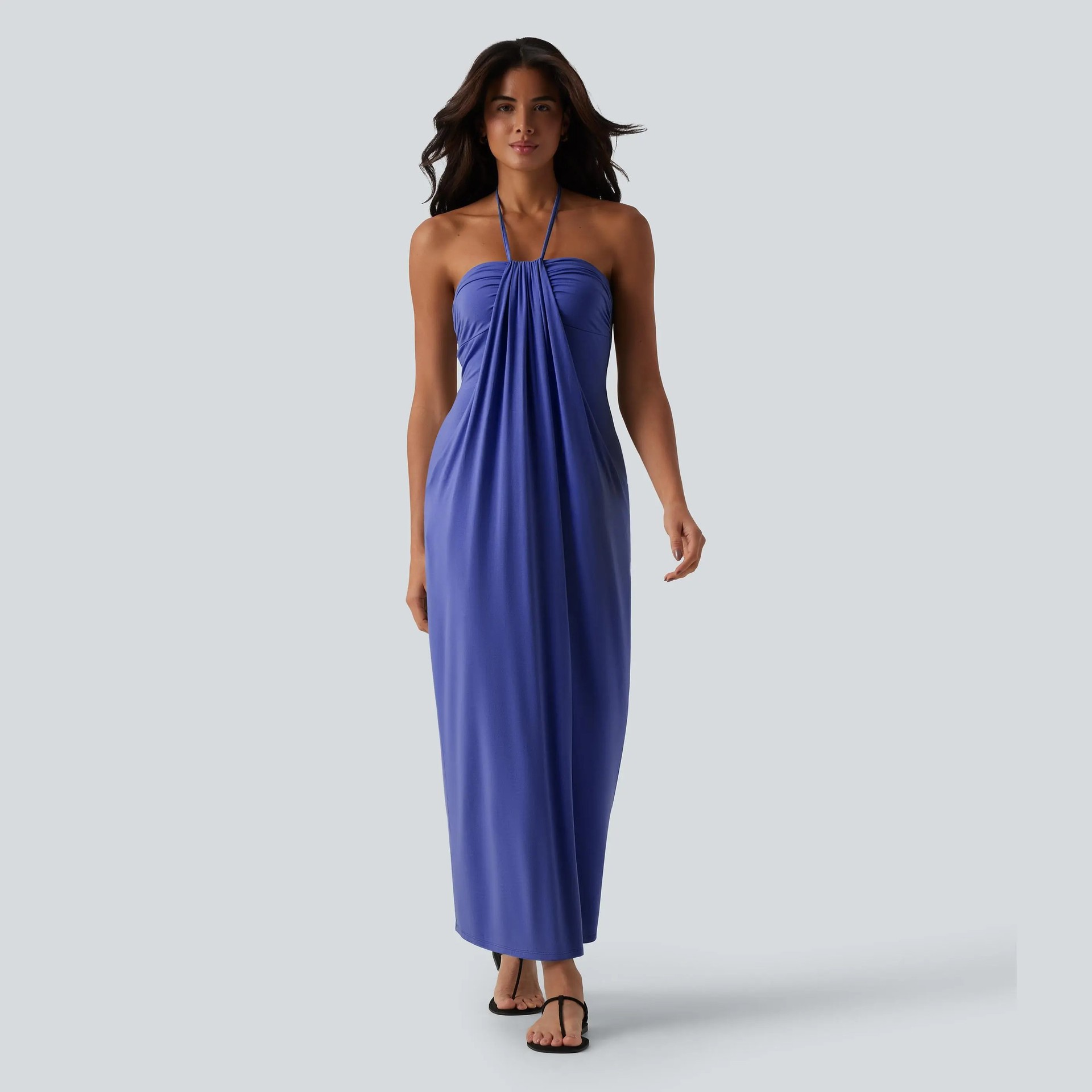 Europa y los Estados Unidos 2026 nuevo verano de moda vacaciones de color sólido cuello colgante correa vestido de espalda al por mayor