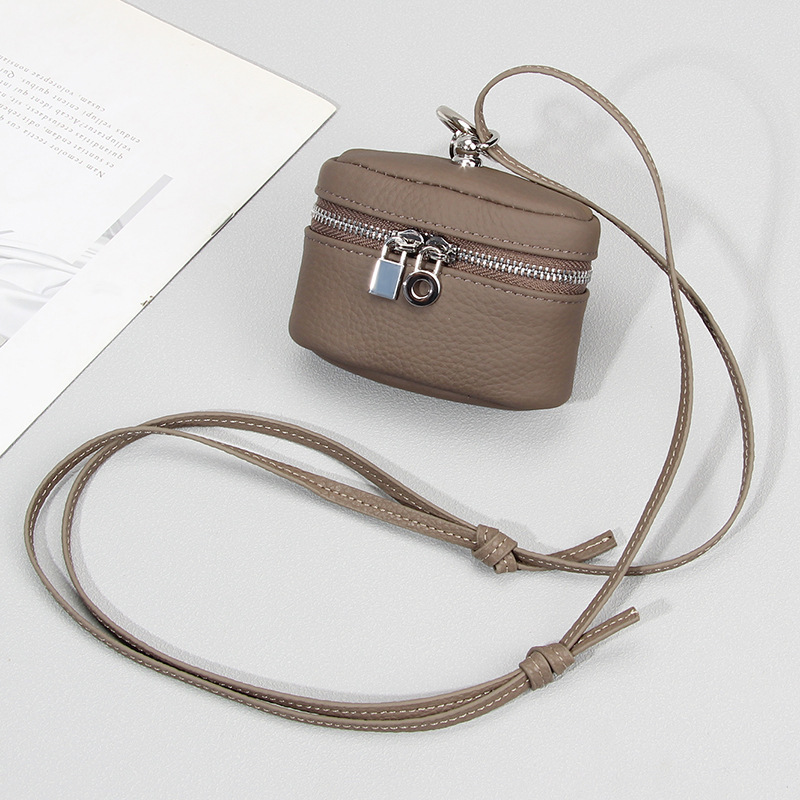 First-Layer Cowhide Coin Purse Mini Bag Cross-Body Women's Genuine Leather Simple Earphones Lipstick Neck Hanging Storage Coin Purse for Women