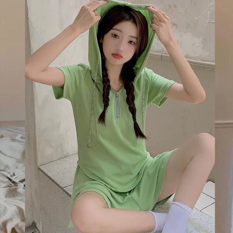 Внешняя торговля Трансграничная 2025 новая мода женская летняя пара набор с короткими рукавами с капюшоном топы тонкие шорты из двух частей