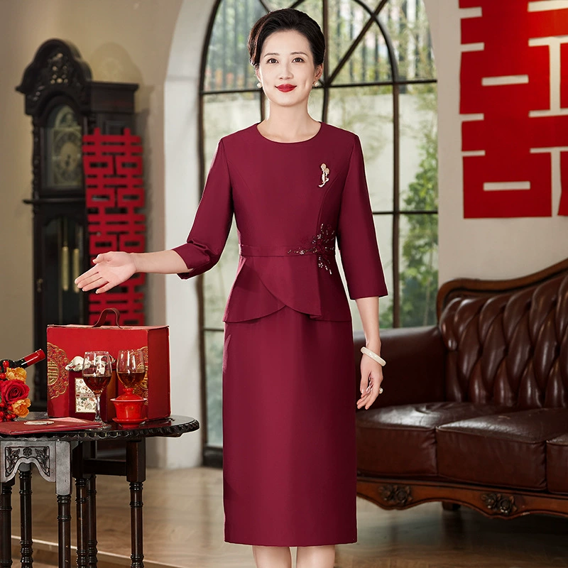 Наряд для свадебного банкета свекрови 2025, новое весеннее высококачественное свадебное платье для матери, женское свадебное платье с длинными рукавами в стиле лёгкой роскоши.