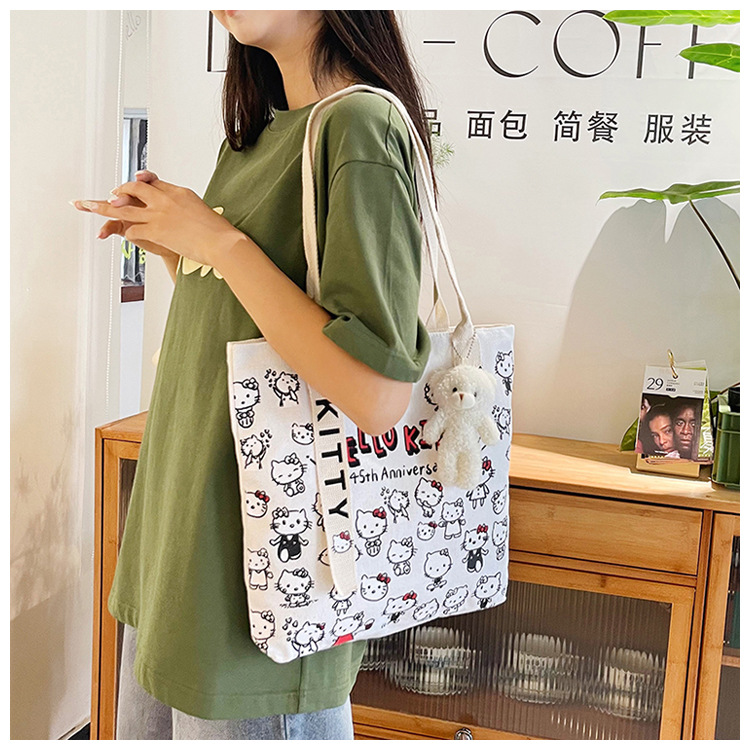 The new fashionable cartoon canvas bag, simple and versatile tote bag, cute commuting single-shoulder tote large bag, is selling well across borders undefined