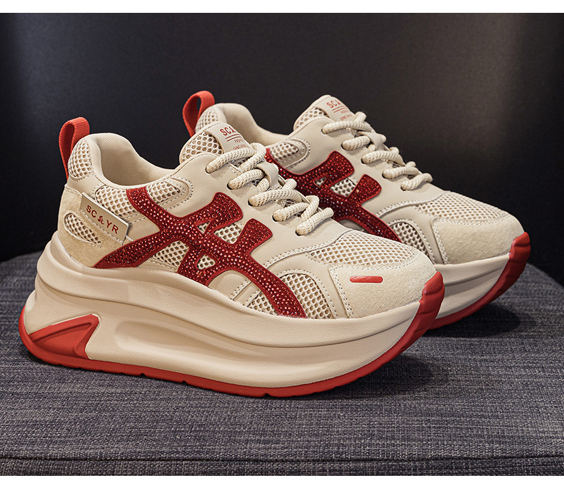 Giày sneaker nữ đế dày lưới mesh thoáng khí mẫu mới thu 2026 — M2916-1 da đỏ, M2916 lưới màu be, M2916-1 da màu vàng, M2916 lưới đỏ chi tiết 36