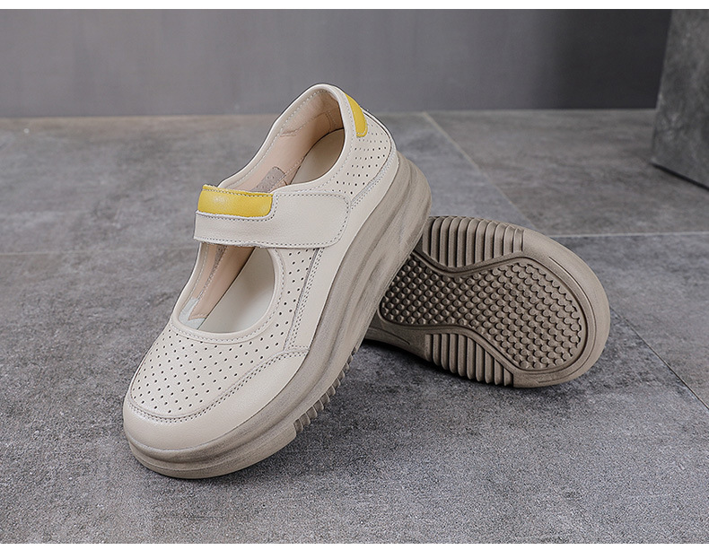 Dép Mary Jane nữ đế dày da bò thật quai Velcro thoáng khí — trắng chi tiết 11