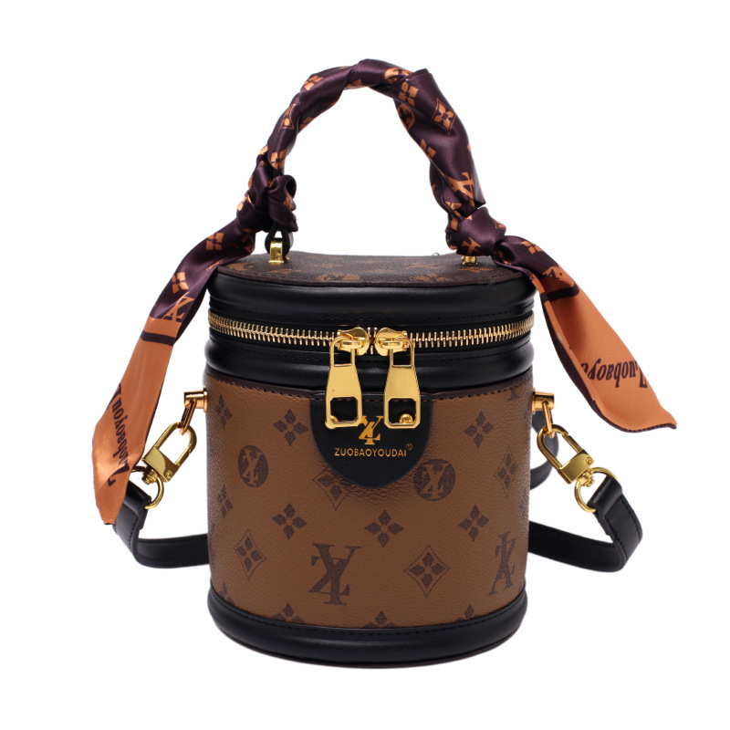 Printed Bucket 2024 New Cross Shoulder Cute and Versatile Women's Bag Small Handbag Free Scarves_voghion.com