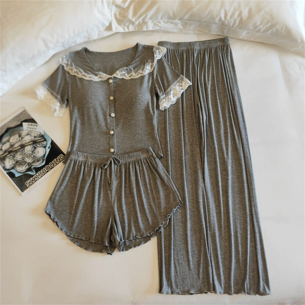 Short-sleeved three-piece set 33029# light gray (fixed chest pad)