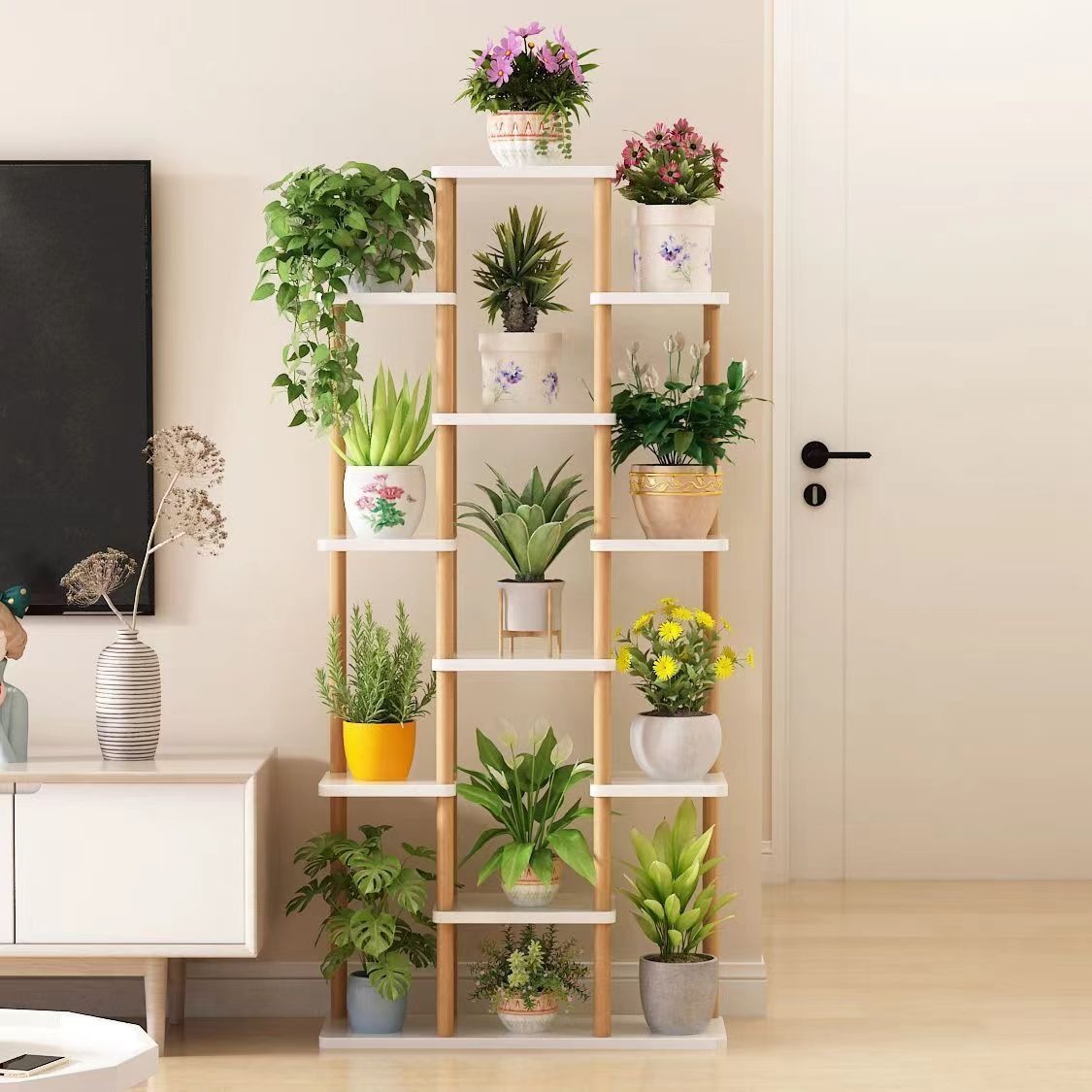 Estante de flores, plantas suculentas de radix verde, estante de almacenamiento de lujo ligero, estante de piso interior, estante de maceta de flores de balcón simple multicapa
