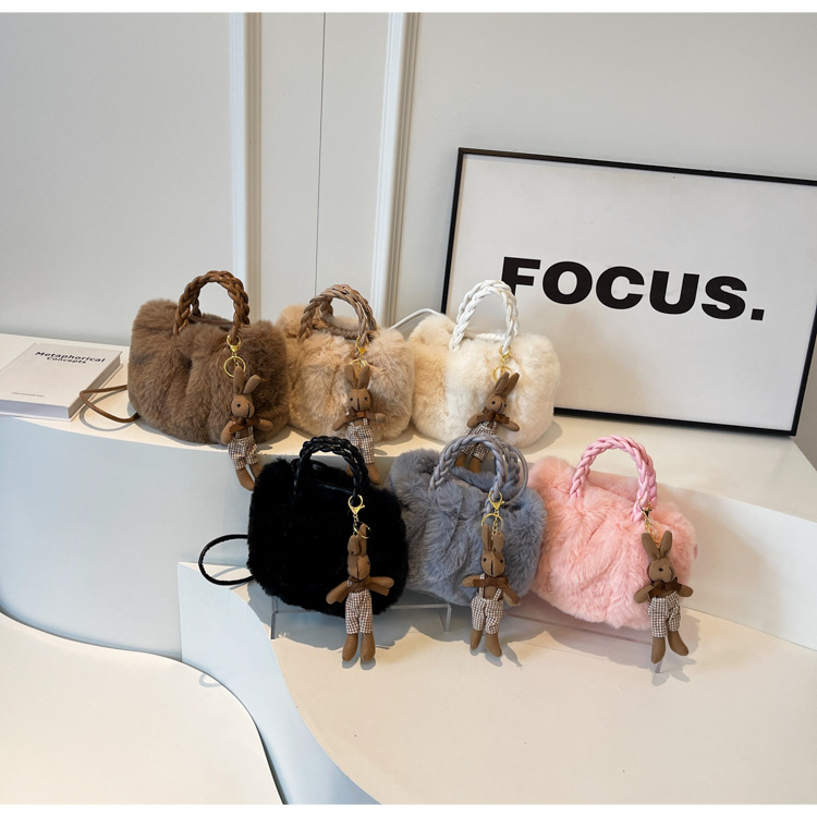 Borsa a spalla in peluche da donna elegante borsa a tracolla_voghion.com