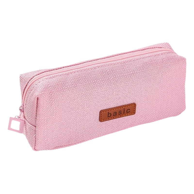 Caja de lápices de gran capacidad de una sola capa transfronteriza al por mayor color sólido estudiante de secundaria estudiante cuadrado de algodón y lino bolsa de lápiz estudiante simple bolsa de papelería