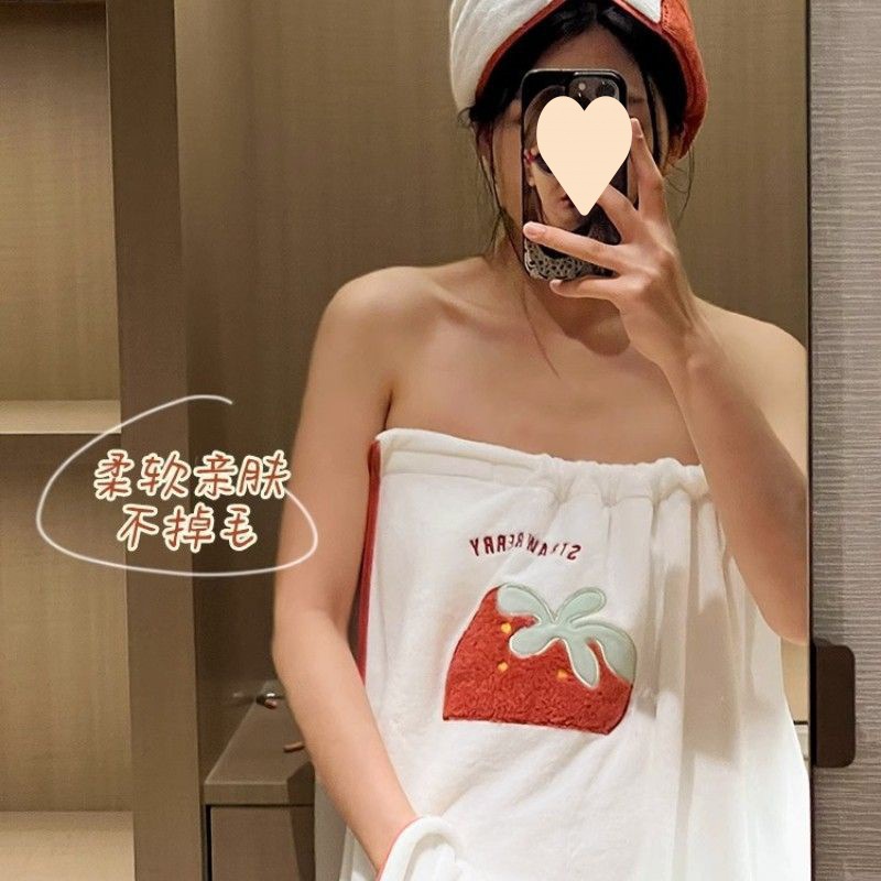 랩 래즈베리 목욕 타월 헤어 건조 모자 목욕 스커트 2024 새로운 여름 여성의 물 흡수성 빠른 건조 목욕 가운 3 피스 세트 착용