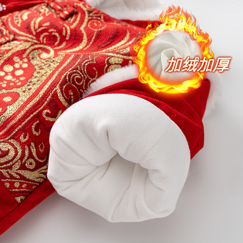 Ropa de bebé invierno nueva engrosada mono caliente niño bebé captura semana vestido estilo chino Tang traje Año Nuevo saludo ropa